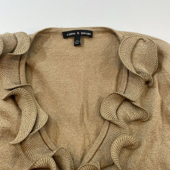 Cable & Gage Metallic Gold Ruffle Front Cardigan Sweater Women’s Sz XL - Picture 2 of 6